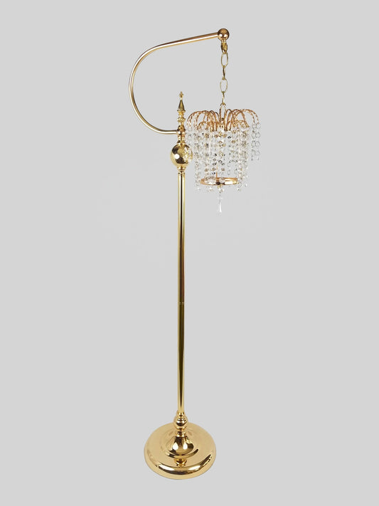CH5463 Gold - Tall Hanging Candle Holder with Crystal Pendant 46"