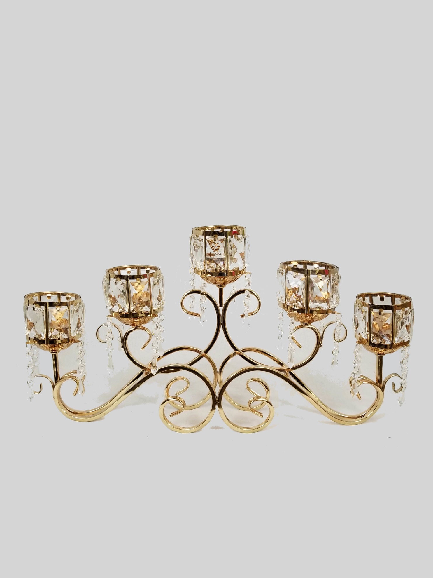 SH13666-5 - Gold 5 Arm Candle Holder with Crystal 14"