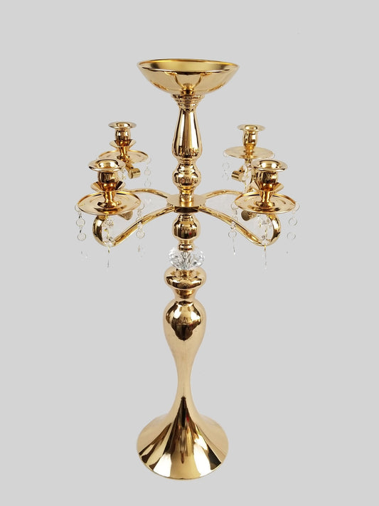 HX571-4+1 -Gold Metal Candelabra 4 Arms and 1 Flower Riser 27"