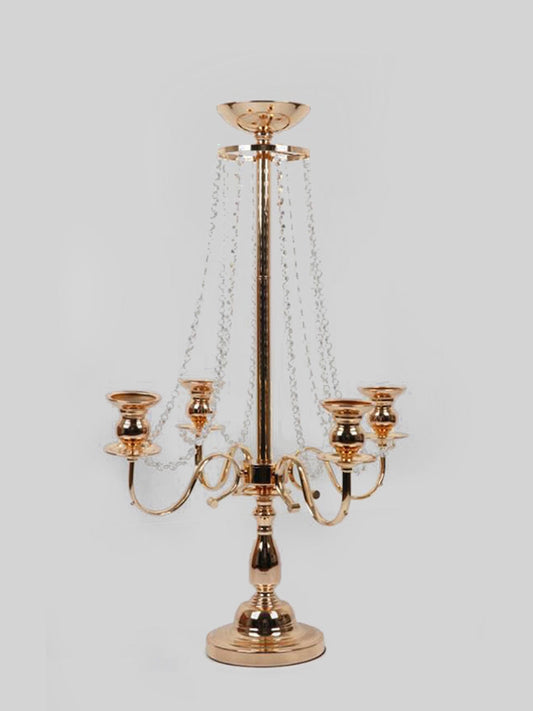 CCH0500 Gold - Tall Metal 4 Arms  Candle Holder Chandelier Style With Flower Holder