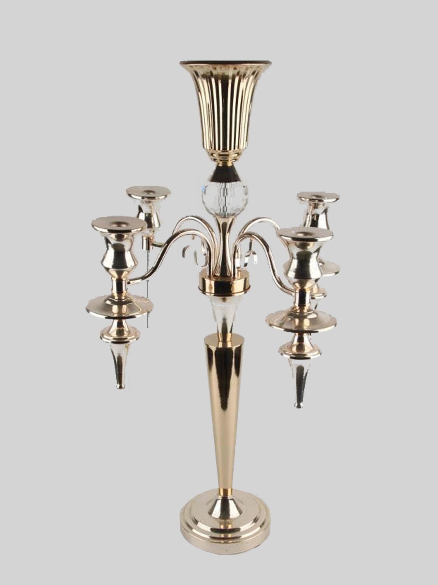 CCH0081 Gold - Gold Metal Candelabra 4 Arms and 1 Flower Riser 27"