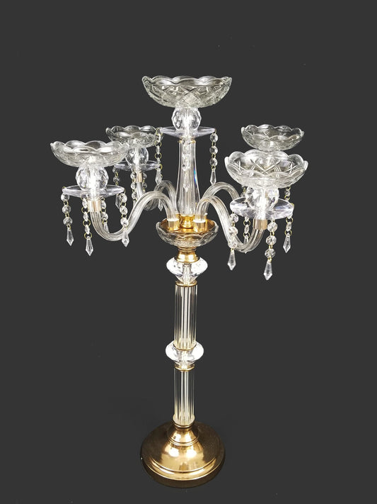 ZT1046-B05 - Clear Crystal Candelabra 4 Arms and 1 Flower Riser 32"