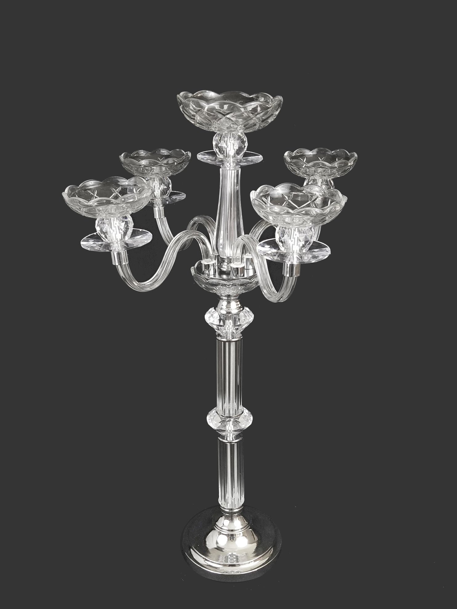 ZT1046-B05 - Clear Crystal Candelabra 4 Arms and 1 Flower Riser 32"