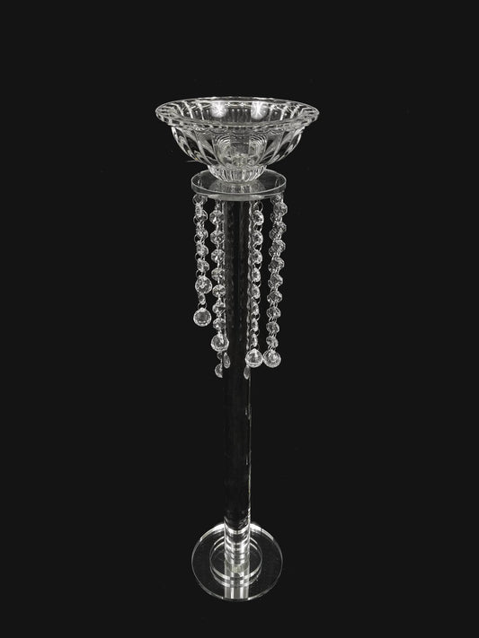 CH8153-L - Premium Glass Crystal Pillar Candle and Flower Holder 26.5"