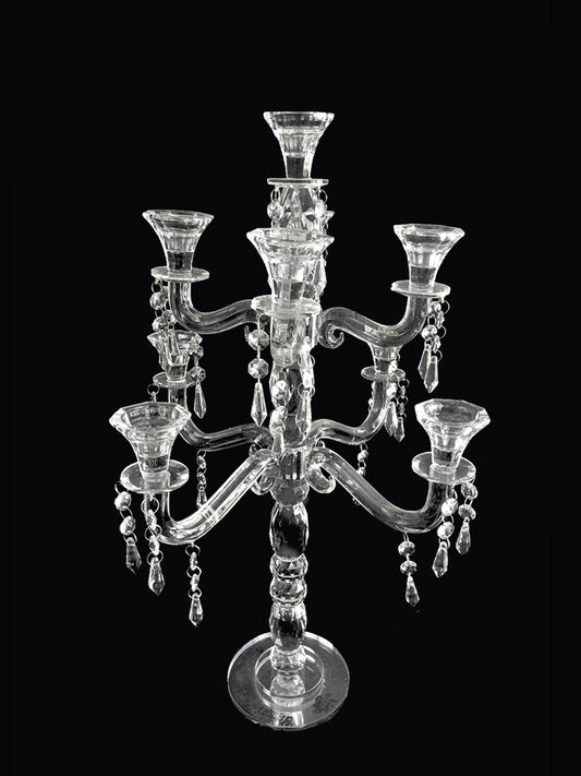 CH8890 - 9 Arm Premium Gem Cut Crystal Glass Candle Holder