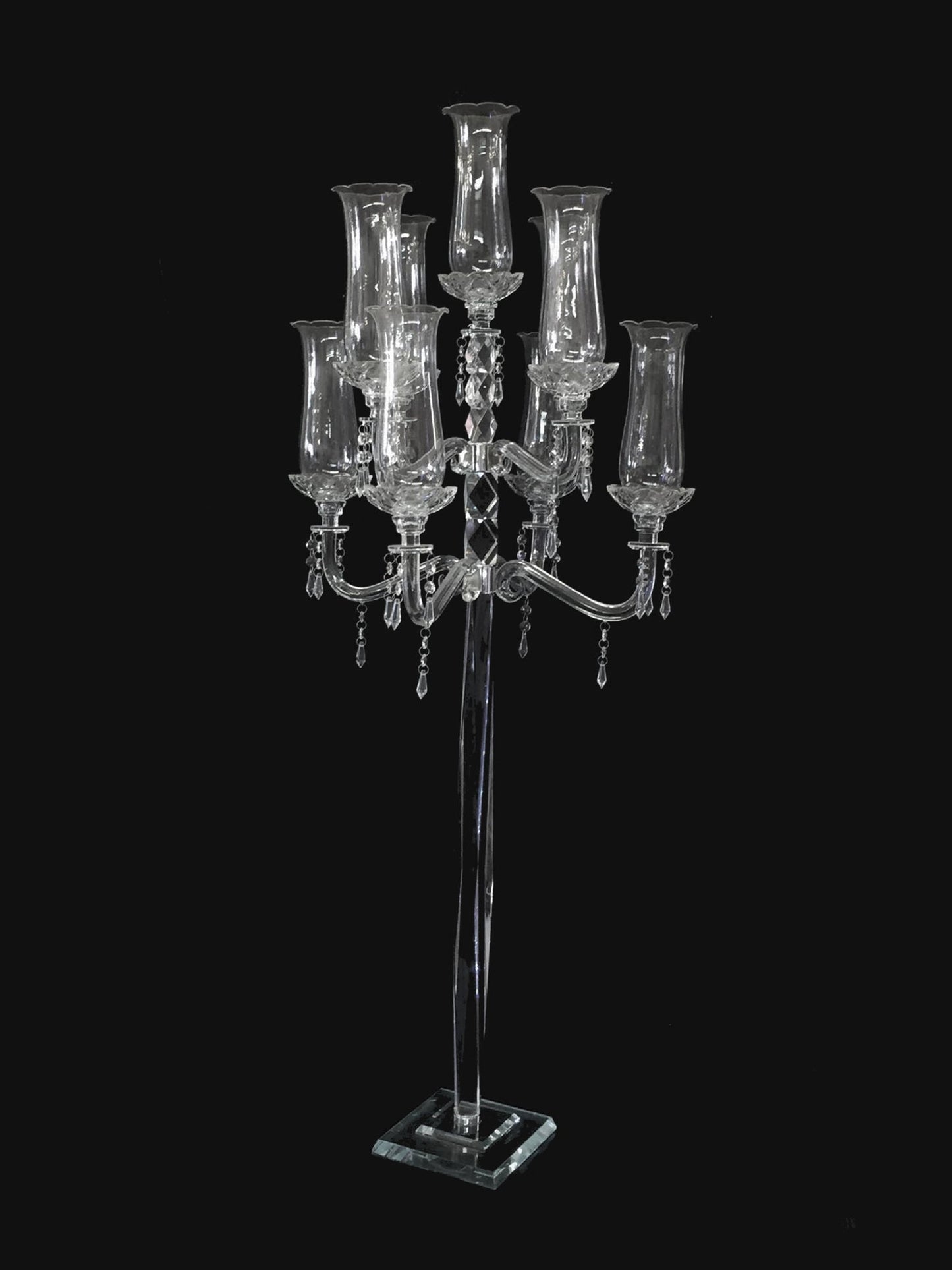 CH2149 - Tall 9 Arm Premium Gem Cut Crystal Glass Candle Holder with Flower Holder