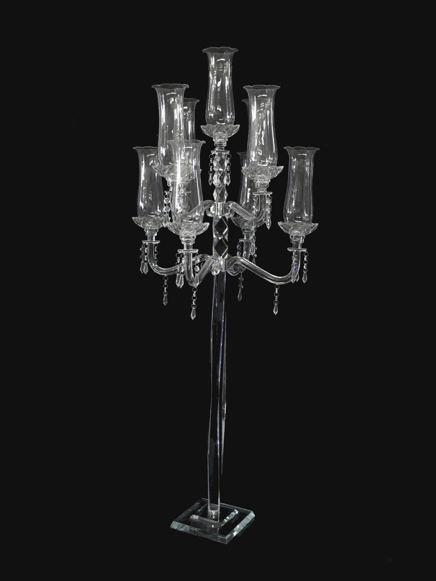 CH2149 - Tall 9 Arm Premium Gem Cut Crystal Glass Candle Holder with Flower Holder