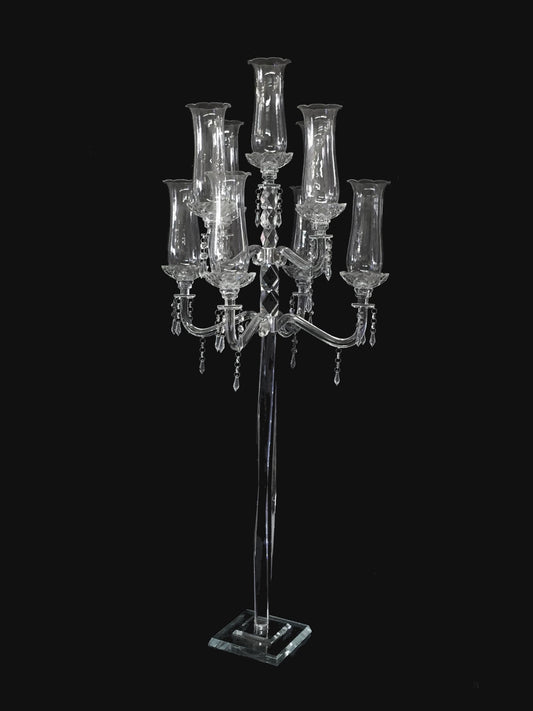 CH2149 - Tall 9 Arm Premium Gem Cut Crystal Glass Candle Holder with Flower Holder