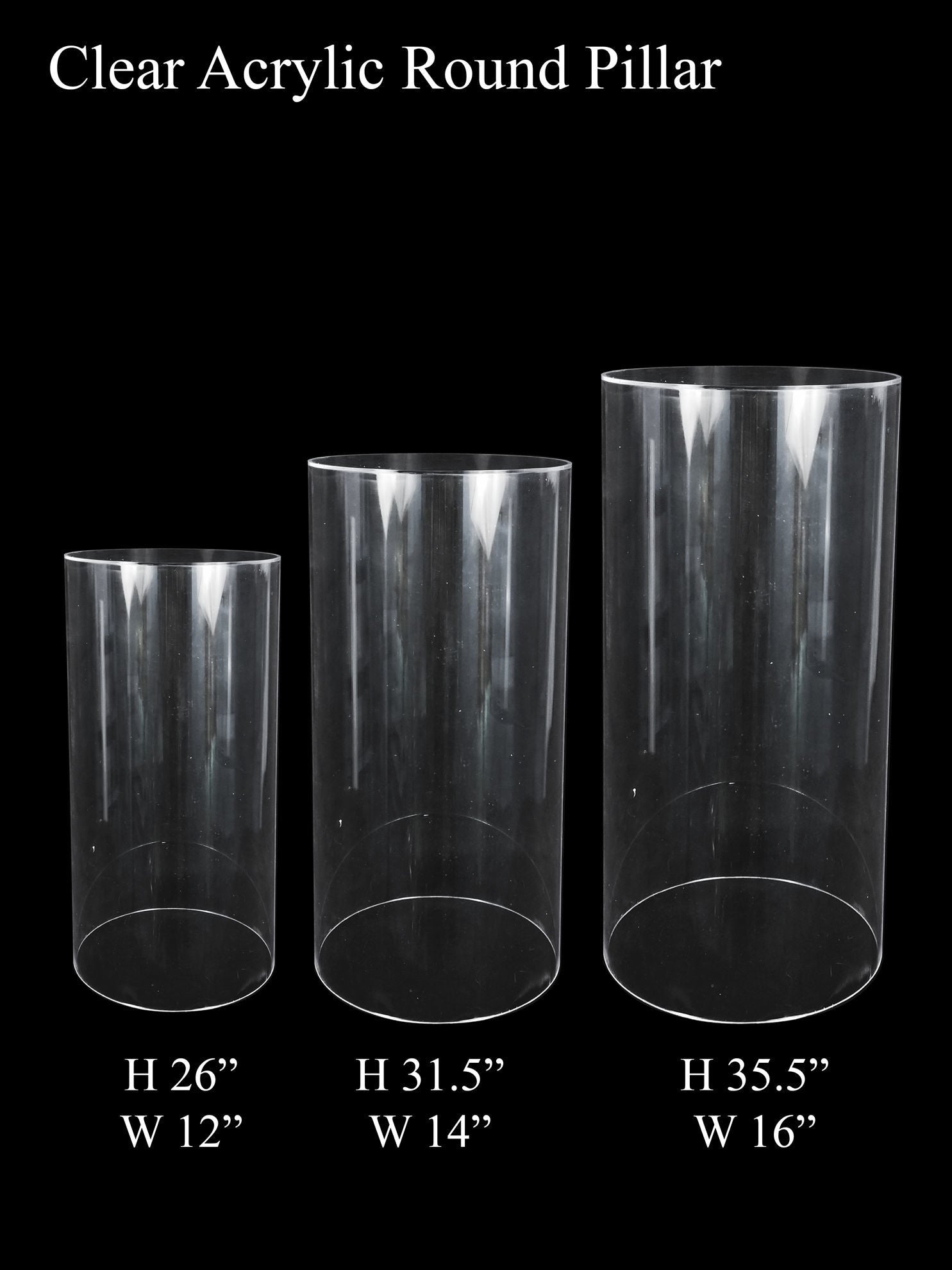Acrylic Cake Pillar Round Set of 3 Clear