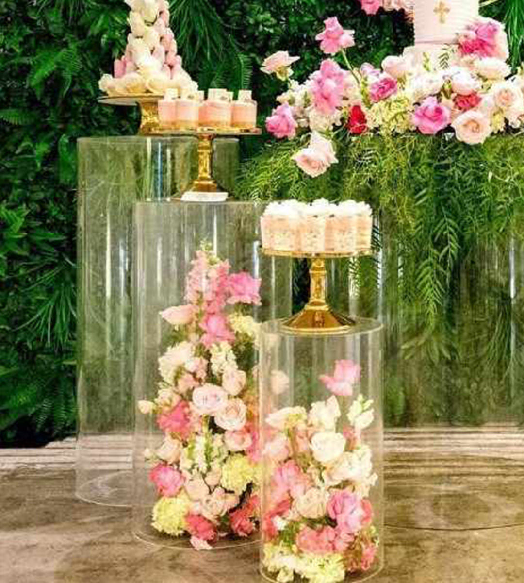 Acrylic Cake Pillar Round Set of 3 Clear