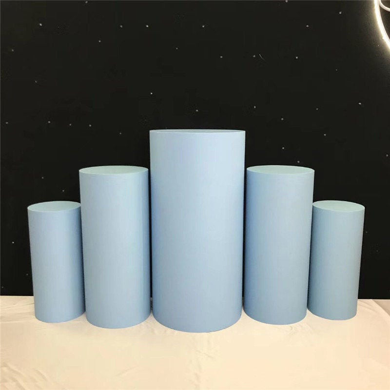 Metal Cake Pillar Round Set of 5 Light Blue