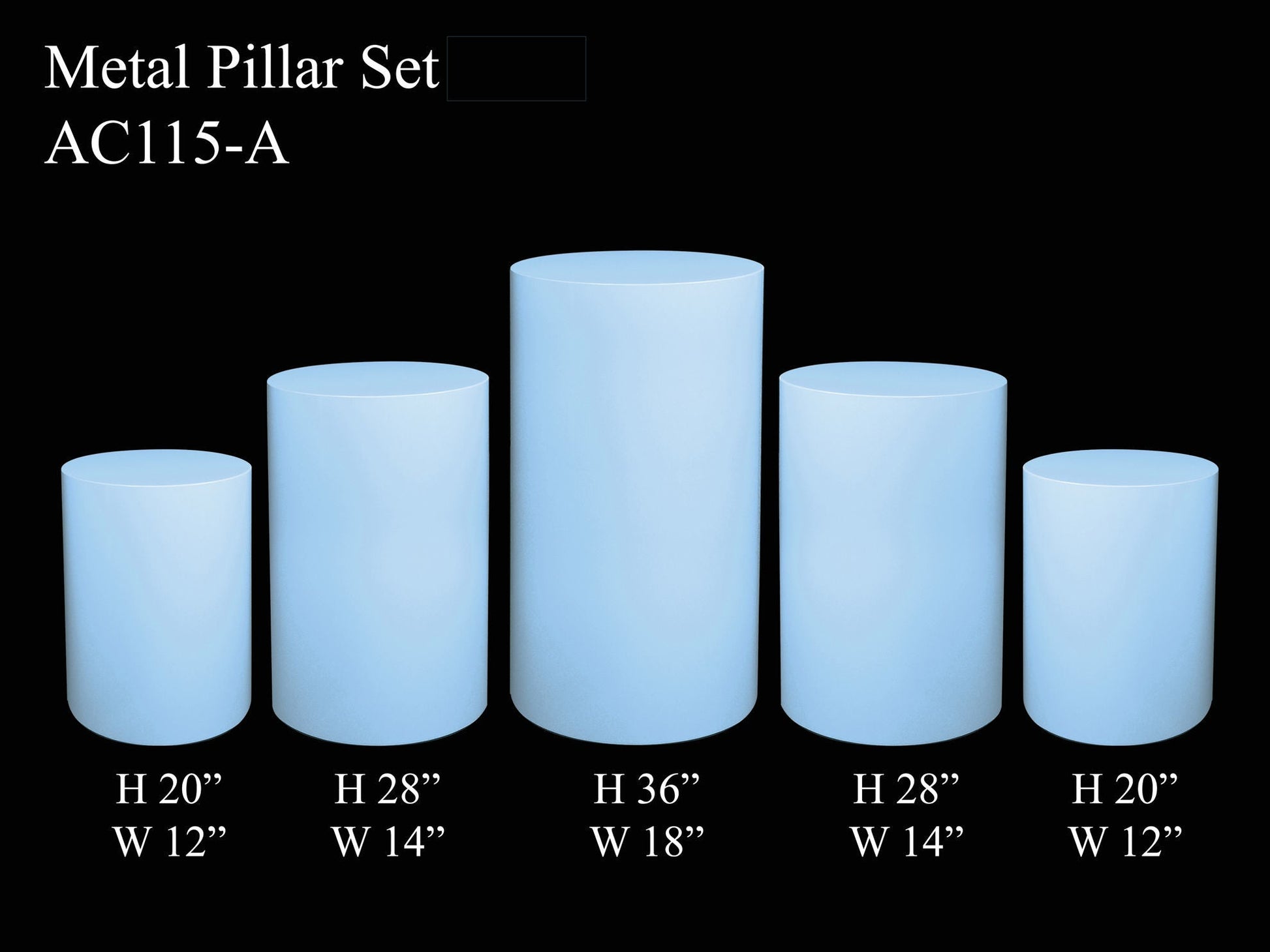Metal Cake Pillar Round Set of 5 Light Blue