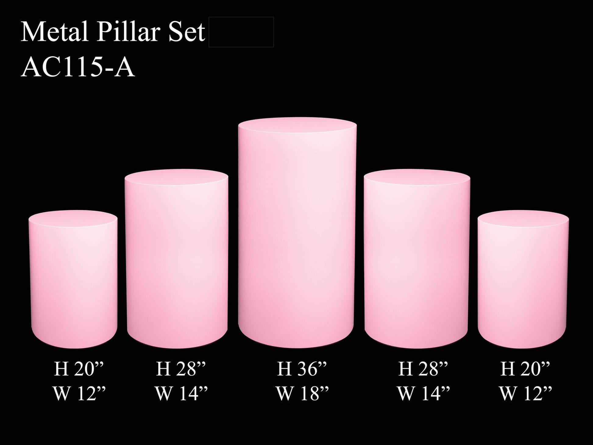 Metal Cake Pillar Round Set of 5 Pink