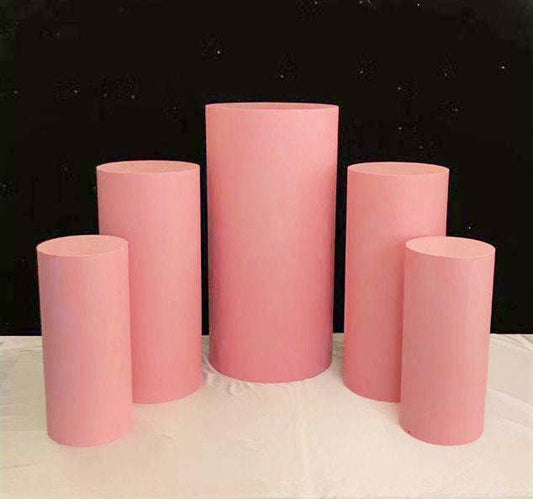 Metal Cake Pillar Round Set of 5 Pink