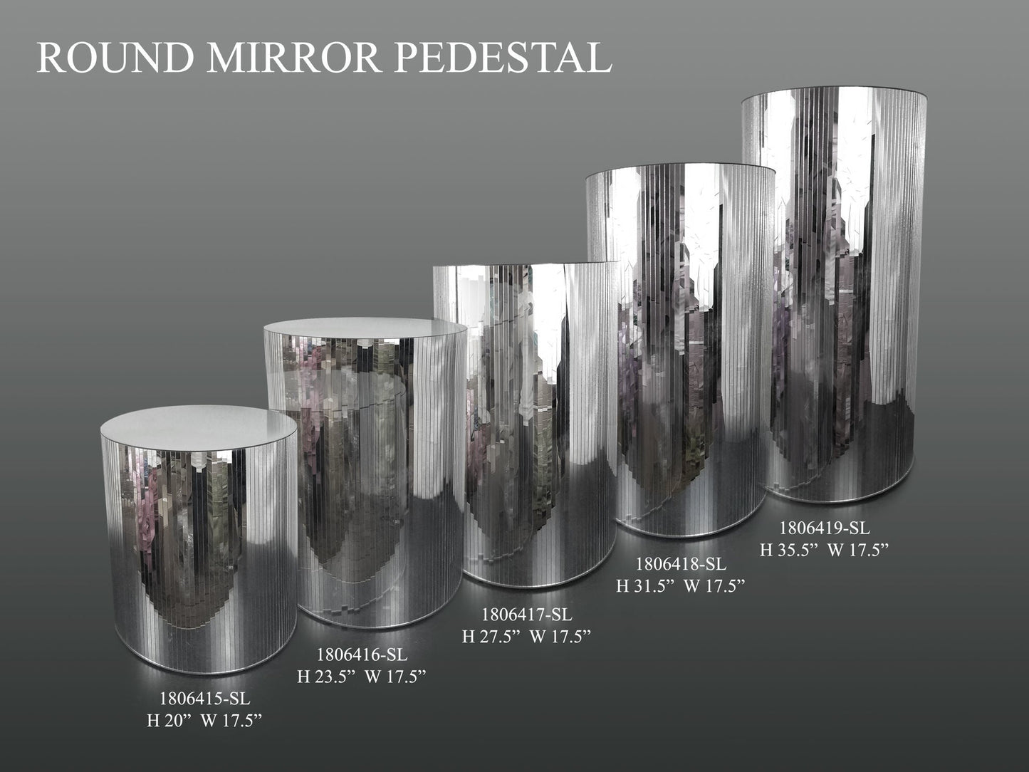 Mirrored Cylindrical Column/Pedestal Silver