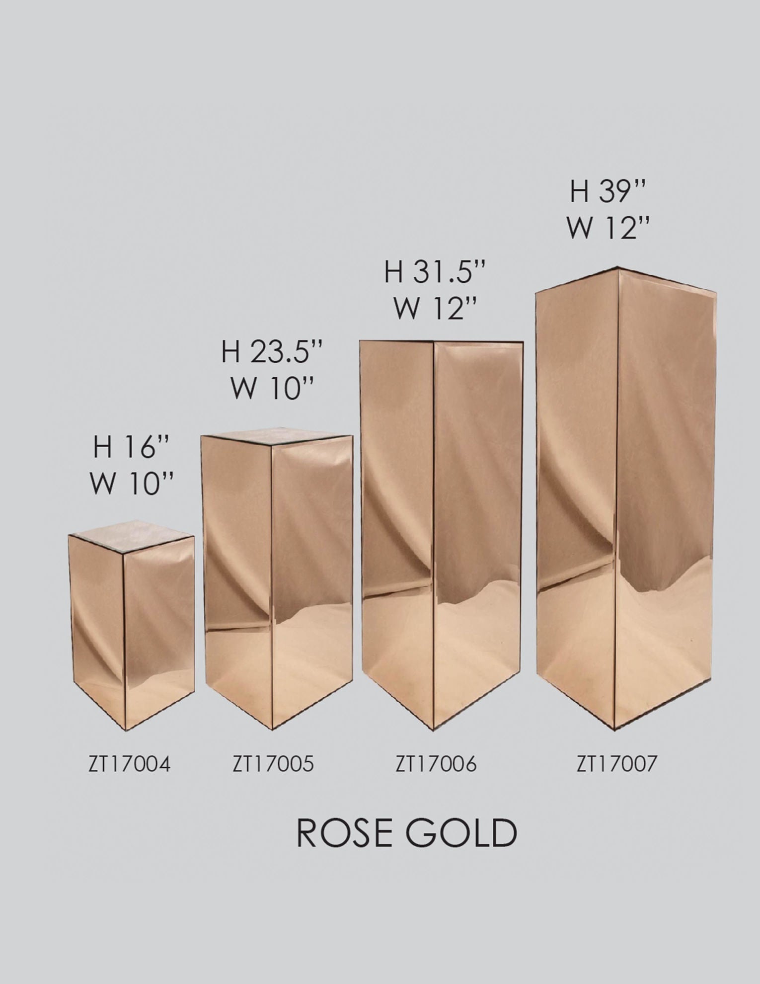 Set of 4 Mirrored Rectangular Column/Pedestal Rose Gold