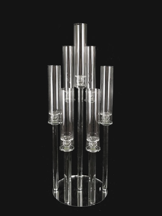 CCH0220-7 - 7 Head Candlestick Holders  with Hurricane Tubes Wedding Table Centerpiece 36.5"