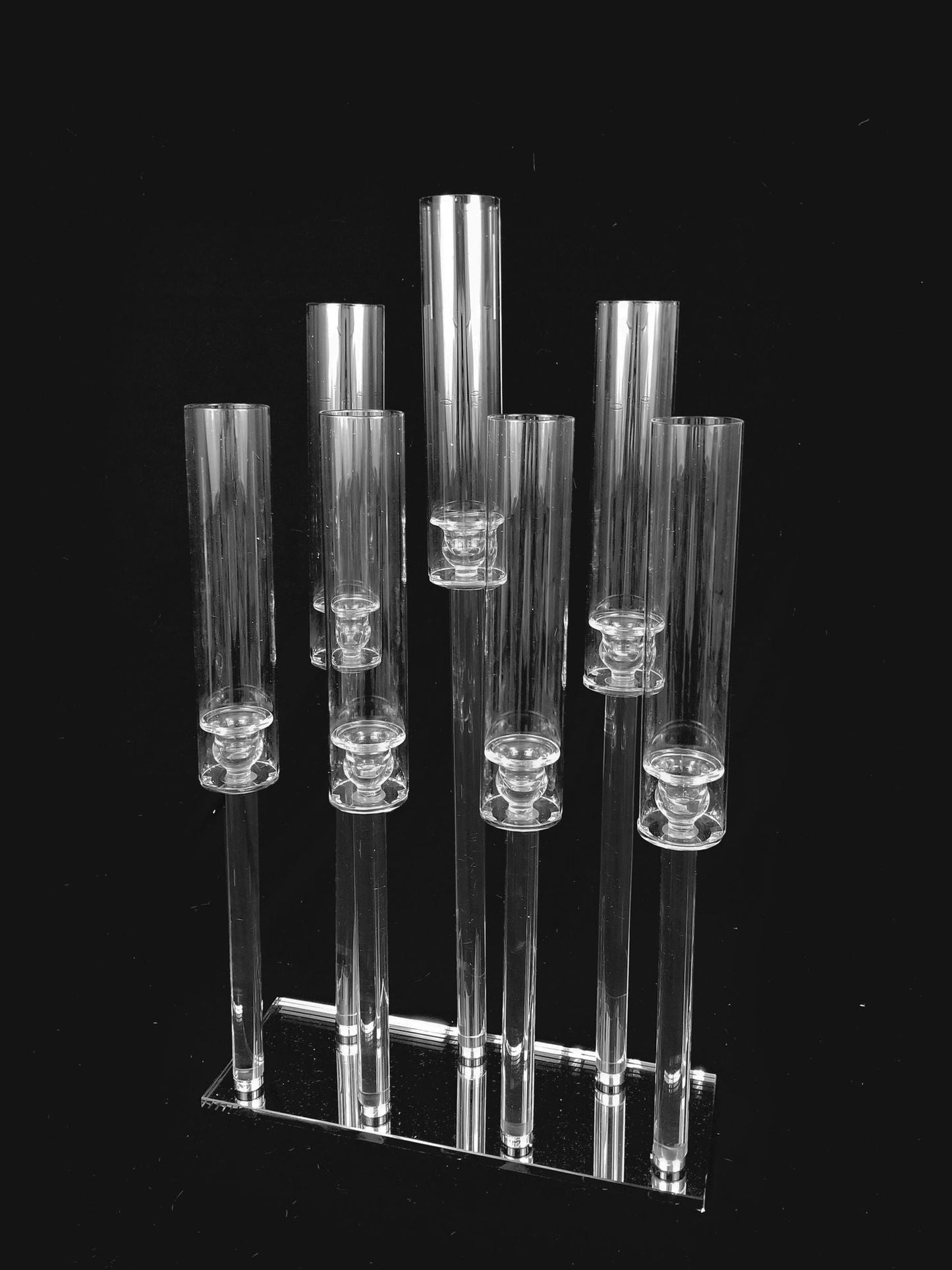CCH6669 - 7 Head Candlestick Holders  with Hurricane Tubes Wedding Table Centerpiece 29"