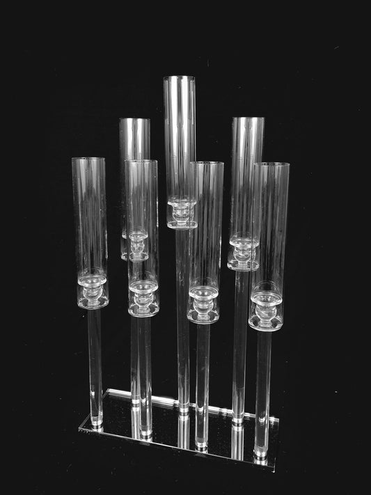 CCH6669 - 7 Head Candlestick Holders  with Hurricane Tubes Wedding Table Centerpiece 29"