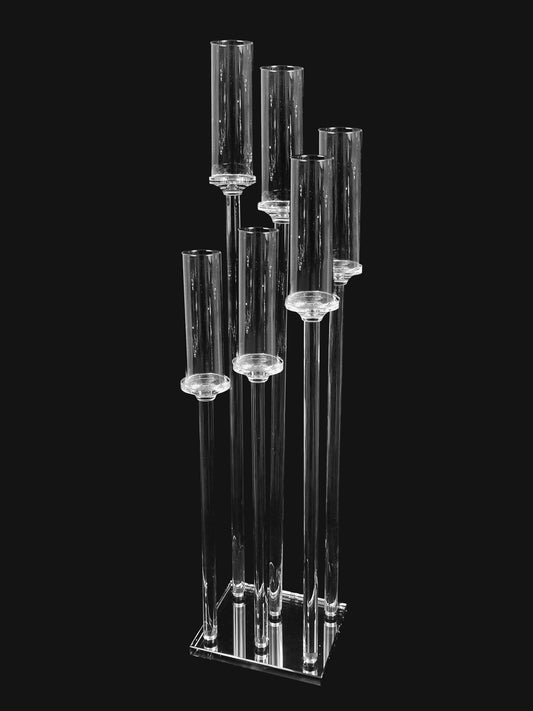CCH1256 - 6 Head Candlestick Holders  with Hurricane Tubes Wedding Table Centerpiece 55"