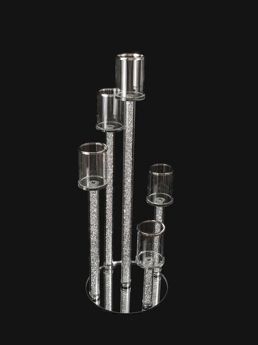 CCH4360 -  5 Head Candlestick Holders  with Glitter Detail Wedding Table Centerpiece 25"
