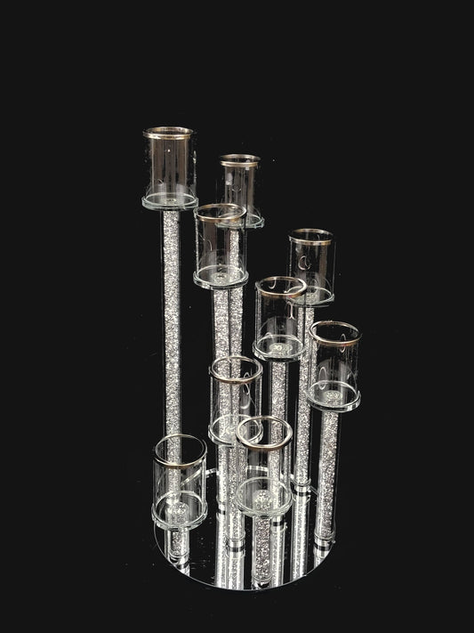 CCH0367 - 9 Head Candlestick Holders  with Glitter Detail Wedding Table Centerpiece 23"