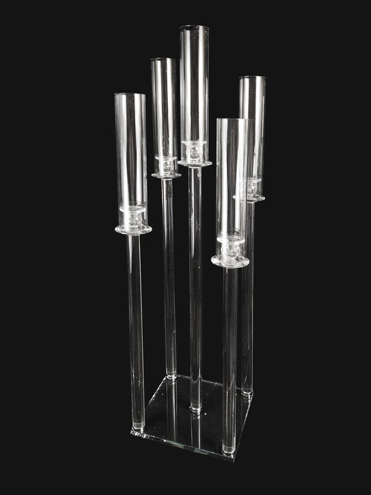 CCH6665S - 5 Head Candlestick Holders  with Hurricane Tubes Wedding Table Centerpiece 38.5"