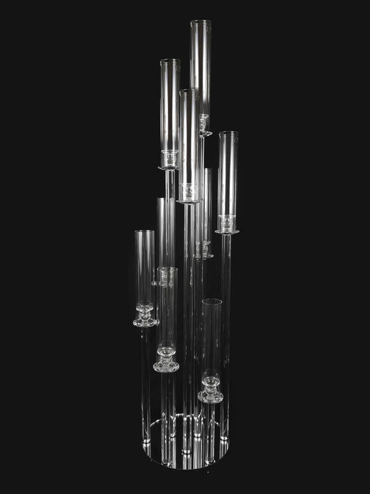CCH6665-1M - 9 Head Candlestick Holders  with Hurricane Tubes Wedding Table Centerpiece 52"