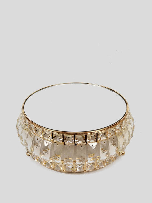 18PF0606-M -  12" Round Gold Cake Stand Crystal Beaded with Mirror Topped