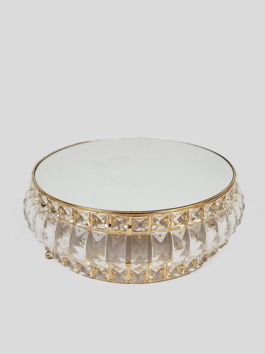 18PF0606-L - 14" Round Gold Cake Stand Crystal Beaded with Mirror Topped
