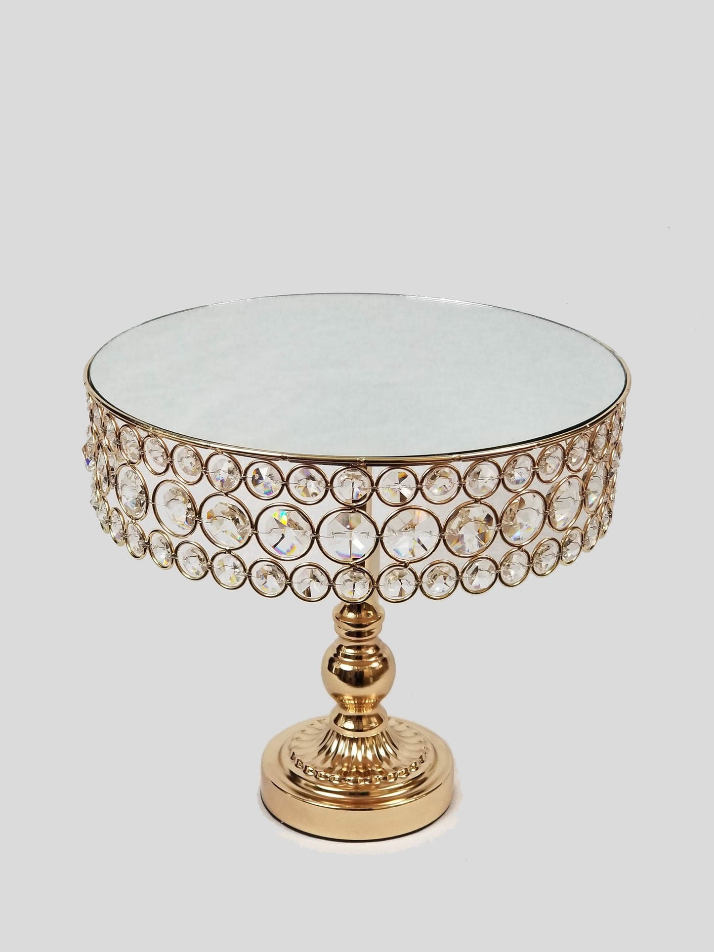 CS-3027-GP - 12" Gold Sparkling Crystal Beaded Cake Stand with Mirrored Top