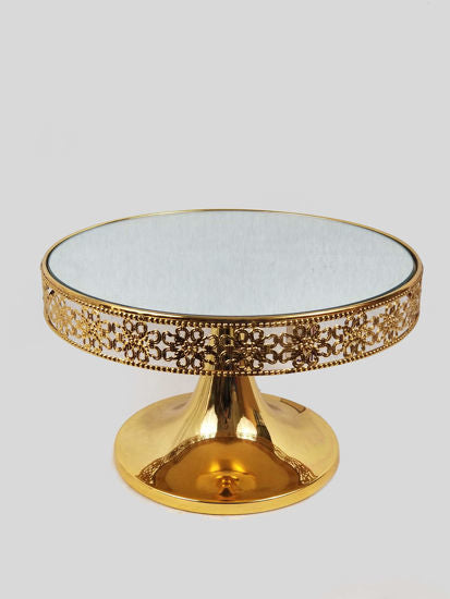 F1164 - 12" Metal Gold Cake Stand with Mirrored Top