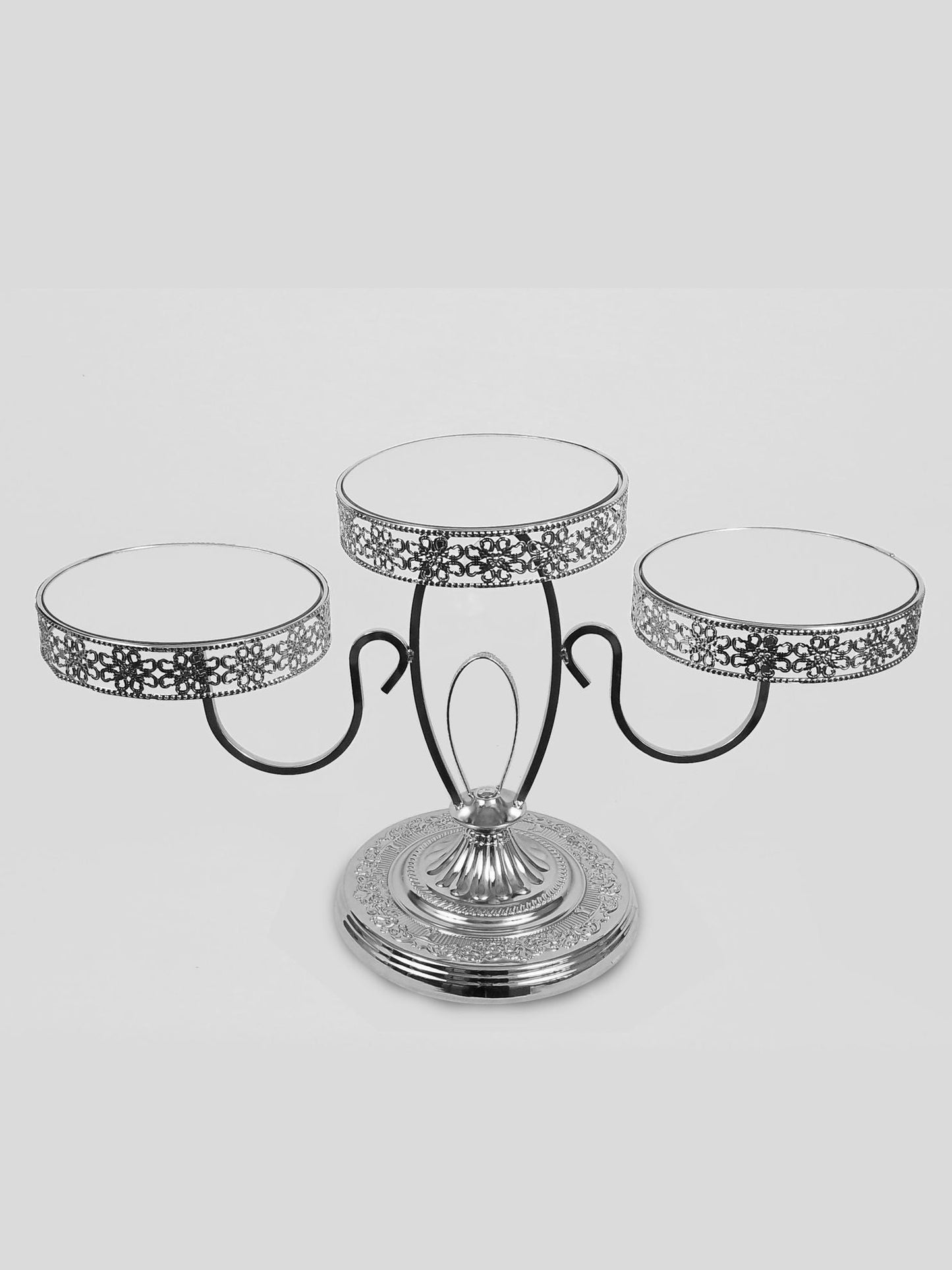 H2109 -  3 Joined Metal Gold Cake Stands with 8" Mirrored Tops