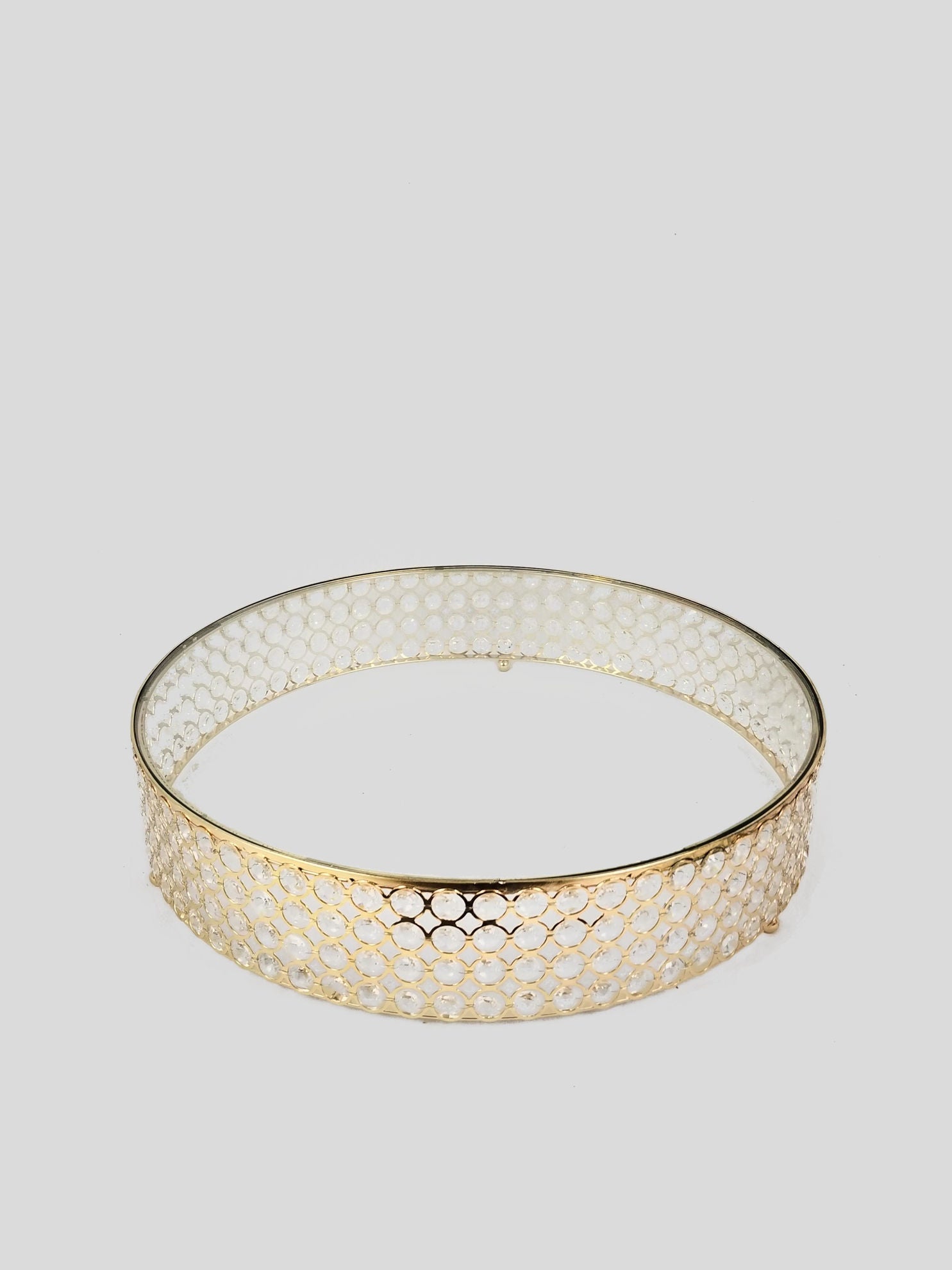 18PF0705 L - 18" Gold Crystal Beaded Metal Riser Cake Stand with Clear Glass Top