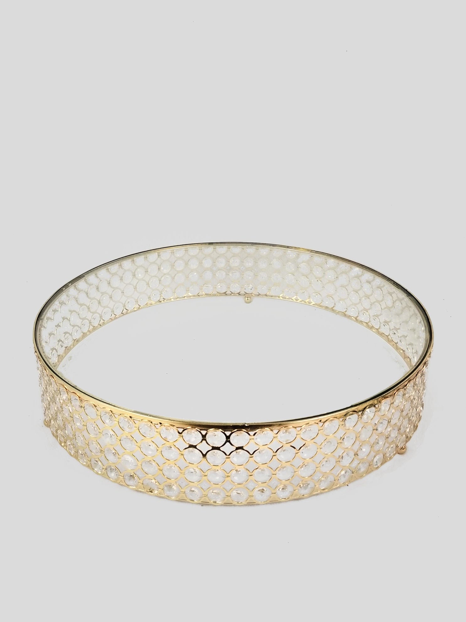 18PF0705 XL - 21.5" Gold Crystal Beaded Metal Riser Cake Stand with Clear Glass Top
