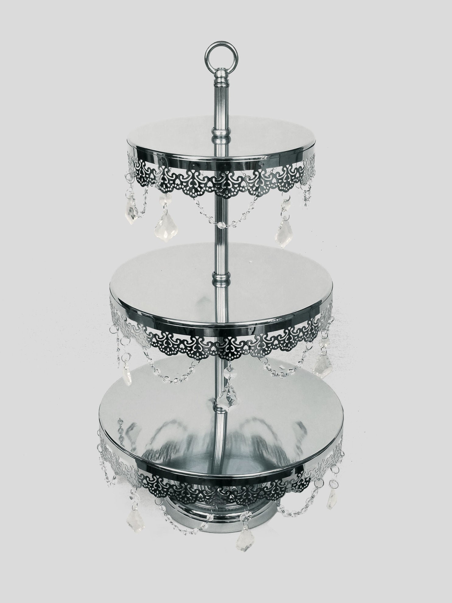 KK6 Sl - 3 Tier Silver Premium Metal Cupcake Stand with Decorative Crystals
