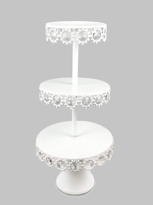 KK4 WT - 3 Tier White Premium Metal Cupcake Stand with Round Decorative Crystals