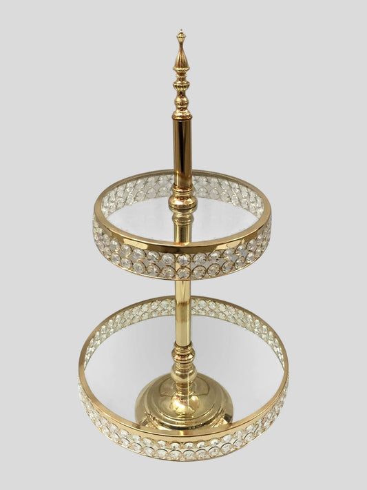 CH7010 GD - 2 Tier Gold Premium Metal and Glass Top Cupcake Stand with Embeded Crystals