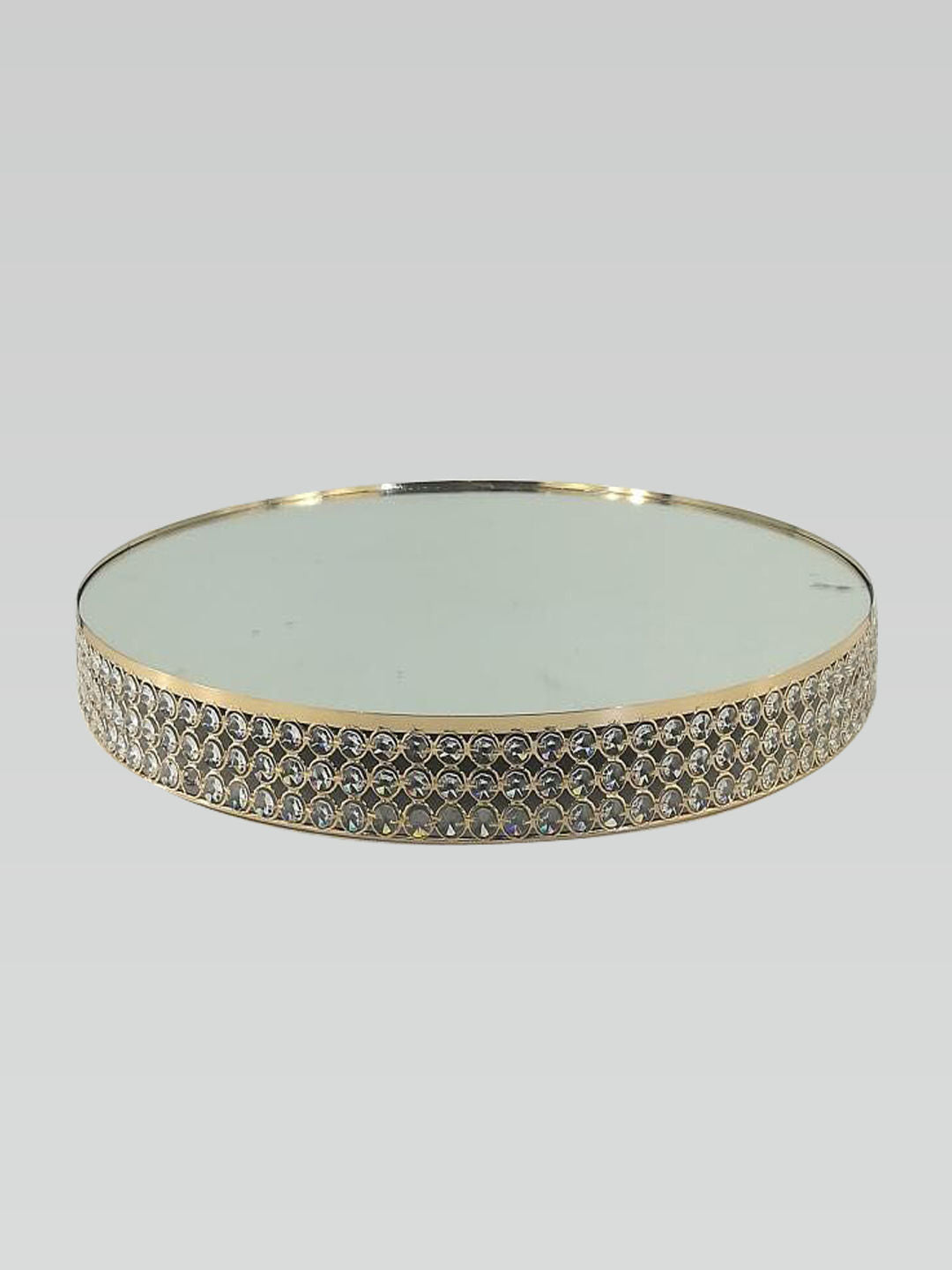 CK5443 Gd - 24.5" Gold Crystal Beaded Metal Riser Cake Stand with Glass Top