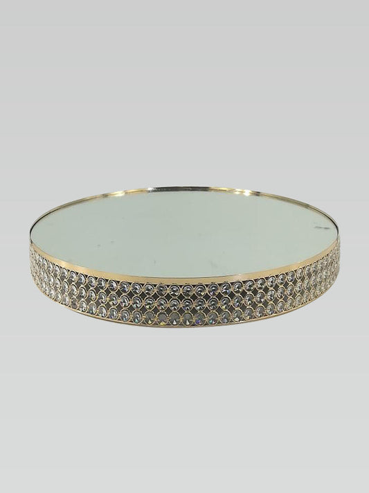 CK5443 Gd - 24.5" Gold Crystal Beaded Metal Riser Cake Stand with Glass Top