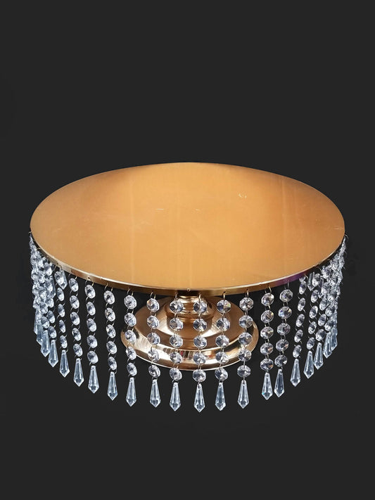 CS040 - 16" Gold Metal Cake Stand with Hanging Crystal