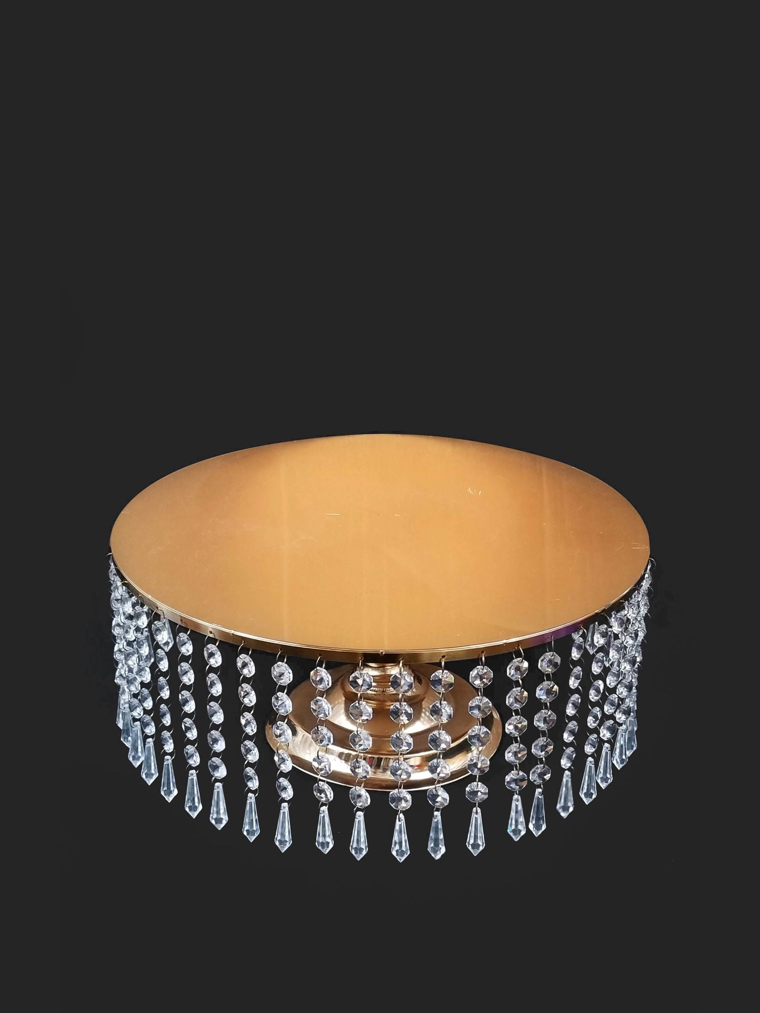 CS040 - 12" Gold Metal Cake Stand with Hanging Crystal