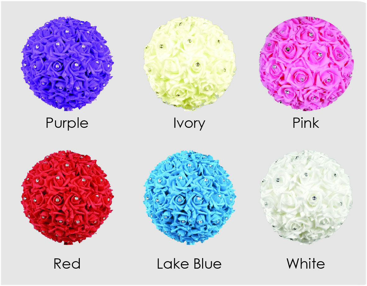 FFL2012 12" Foam Rose Pomander Kissing Ball Flower Ball With Embedded Crystals