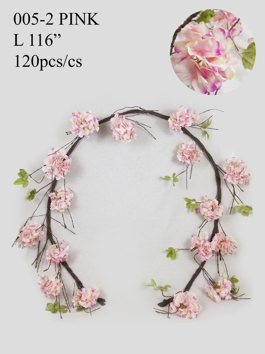 005-2 Pink -  116" Artificial Cherry Blossom Garland