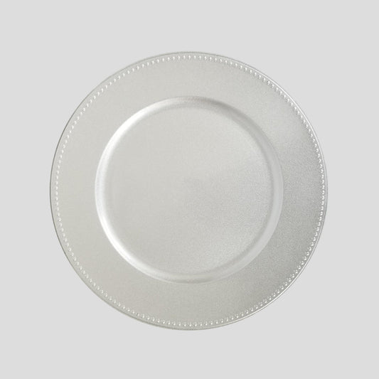 18165L SL - 13" Silver Round Acrylic Beaded Charger Plates