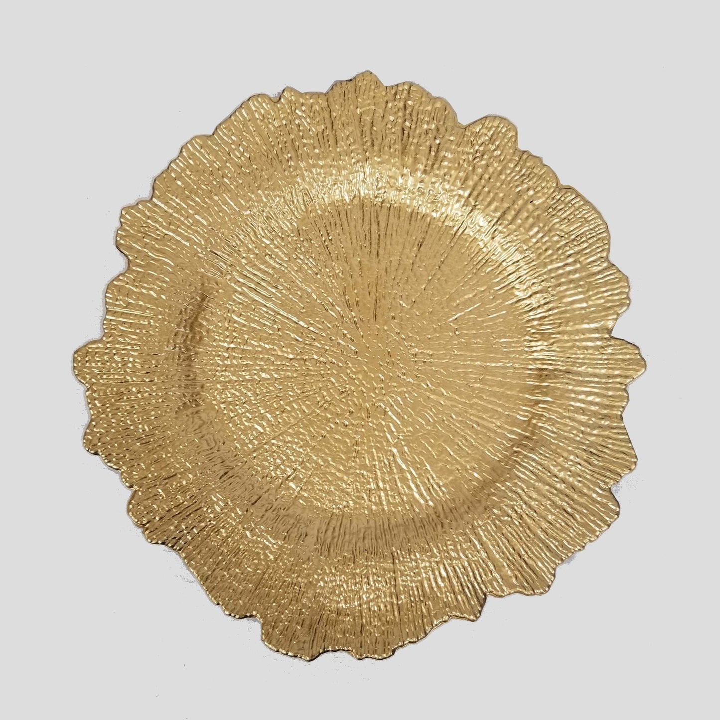 188197L-1 GD - 13" Round Reef Gold Plastic Charger Plates