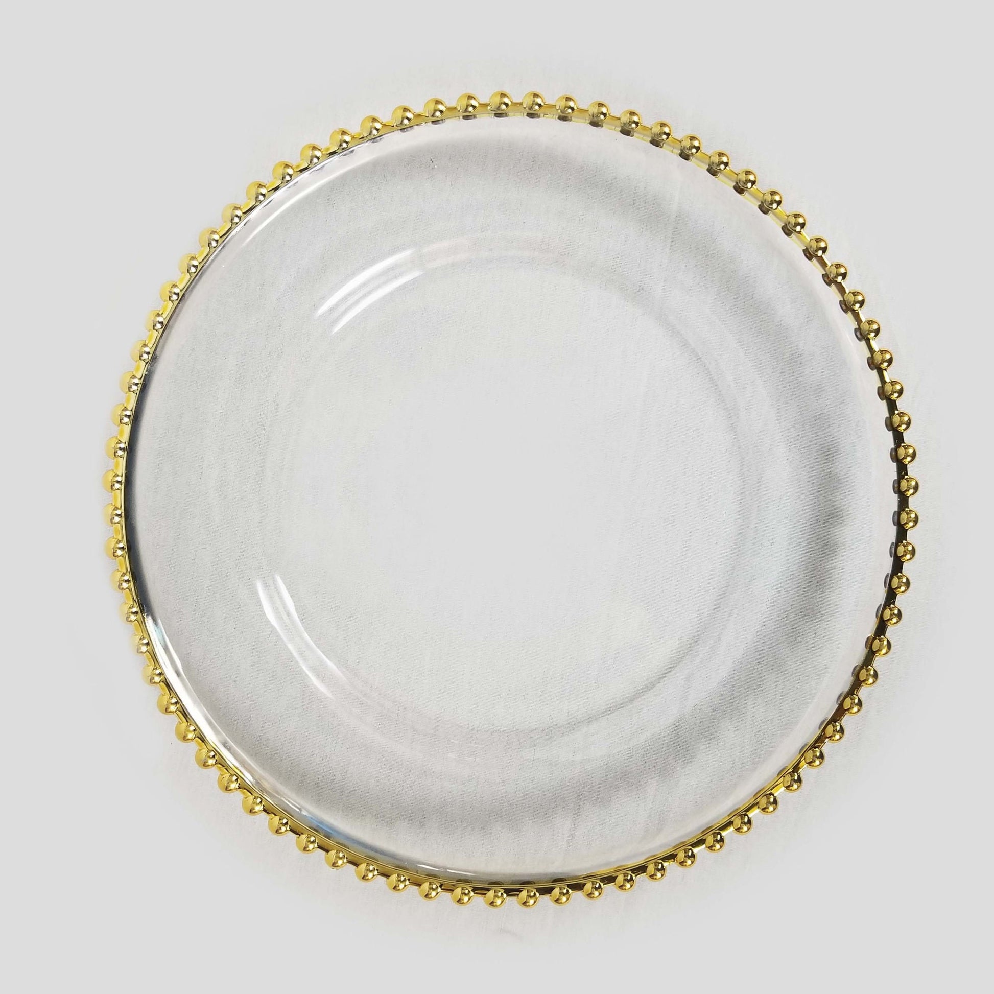 188227 GD - 13" Round Gold  Beaded Rimmed Acrylic Charger Plates