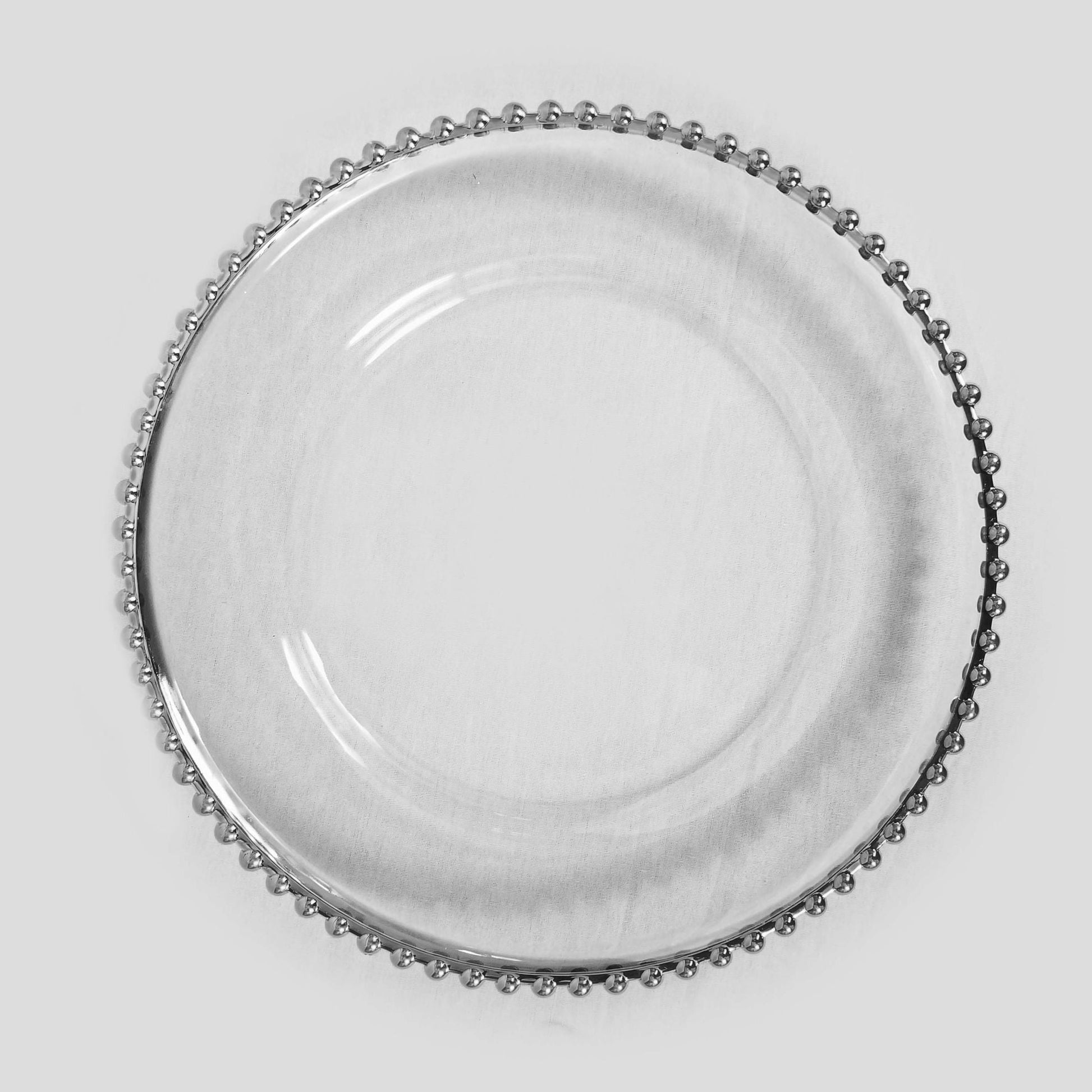 188227 SL - 13" Round Silver  Beaded Rimmed Acrylic Charger Plates