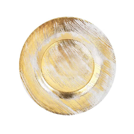 GP5431 GD - 13" Round Gold Metallic Paint Brushed Glass Charger Plates