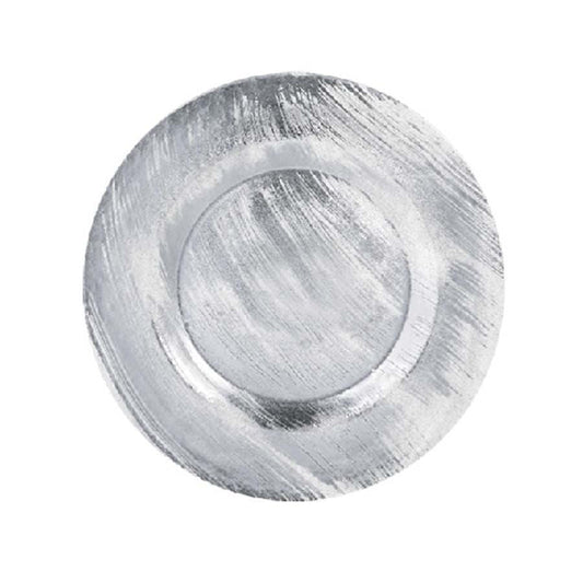 GP5431 SL - 13" Round Silver Metallic Paint Brushed Glass Charger Plates
